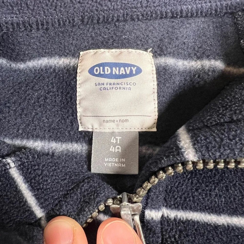 Old Navy Boys Navy Blue White Striped Fleece Quarter Zip Pullover Sweater 4T